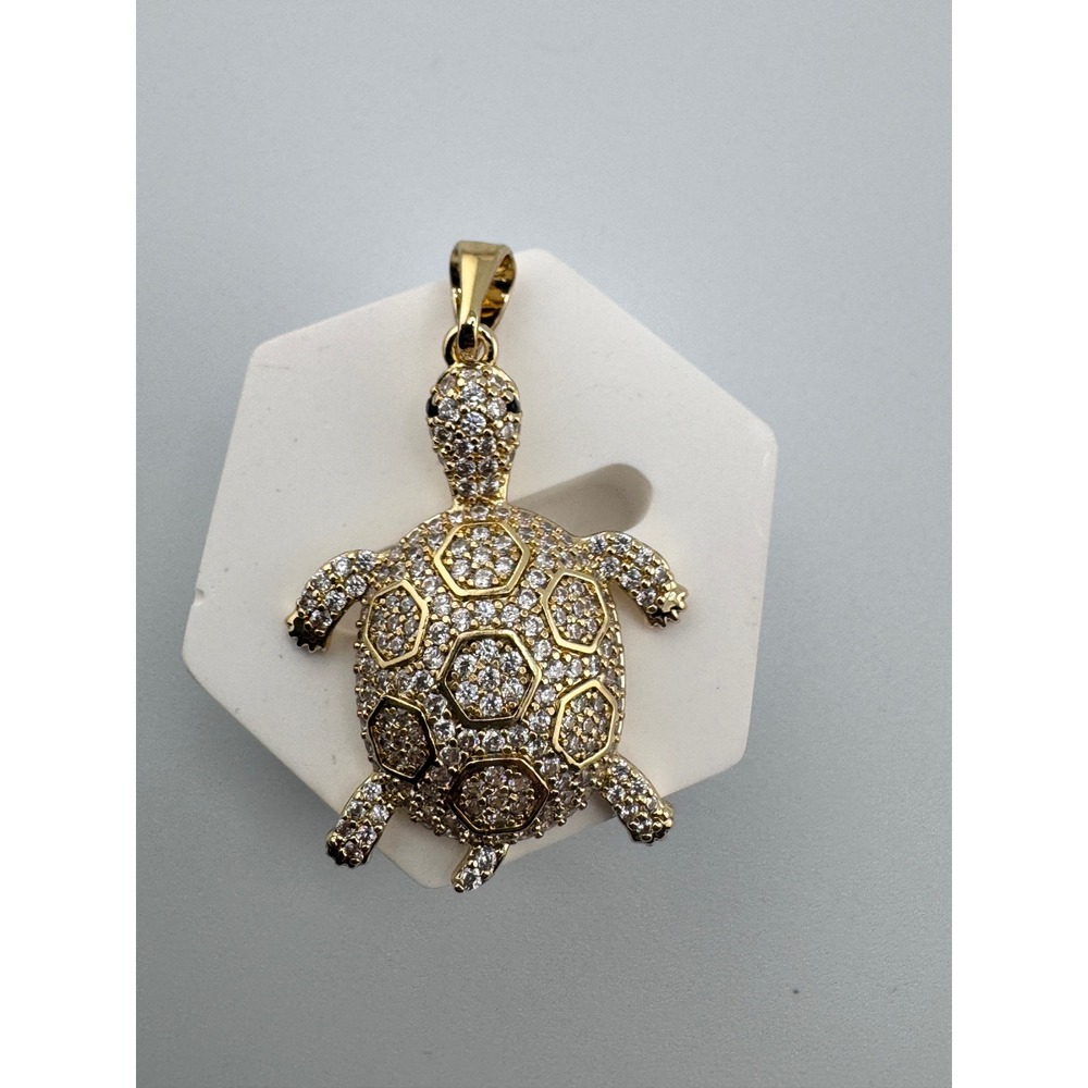 14k‎ Gold Plated Turtle Pendant Cubic Zirconia Pave Sea Turtle Charm Jewelry